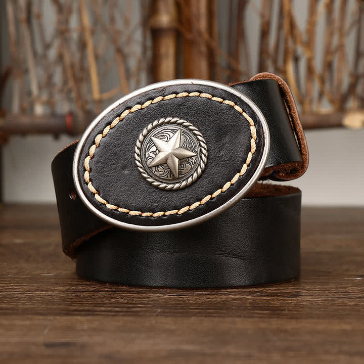 Ceinture en cuir épais Pentacle Wild-West pour homme