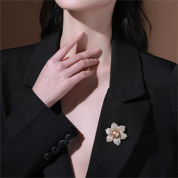 Broche Bauhinia de luxe en perles brillantes pour femme