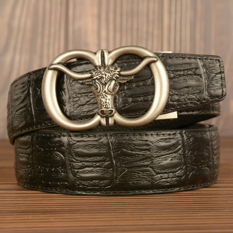Ceinture en cuir motif crocodile pour homme, motif bœuf géant