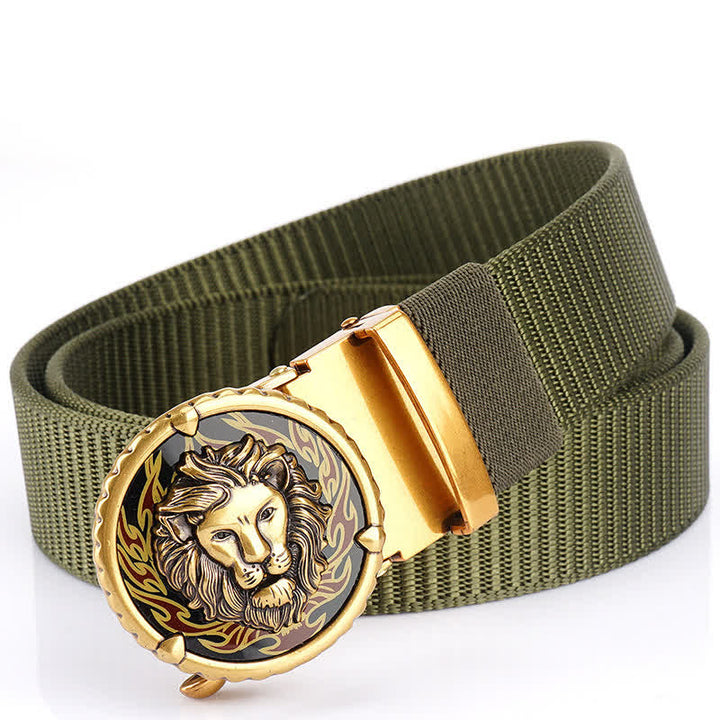 Ceinture pratique en nylon à motif tête de lion pour homme - Vert armée / Or - 48" - image 9