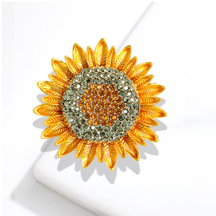 Broche tournesol jaune strass pour femme