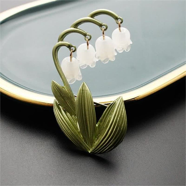 Broche muguet blanche pure pour femme