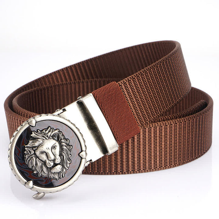 Ceinture pratique en nylon à motif tête de lion pour homme - Marron / Argent - 48" - image 20