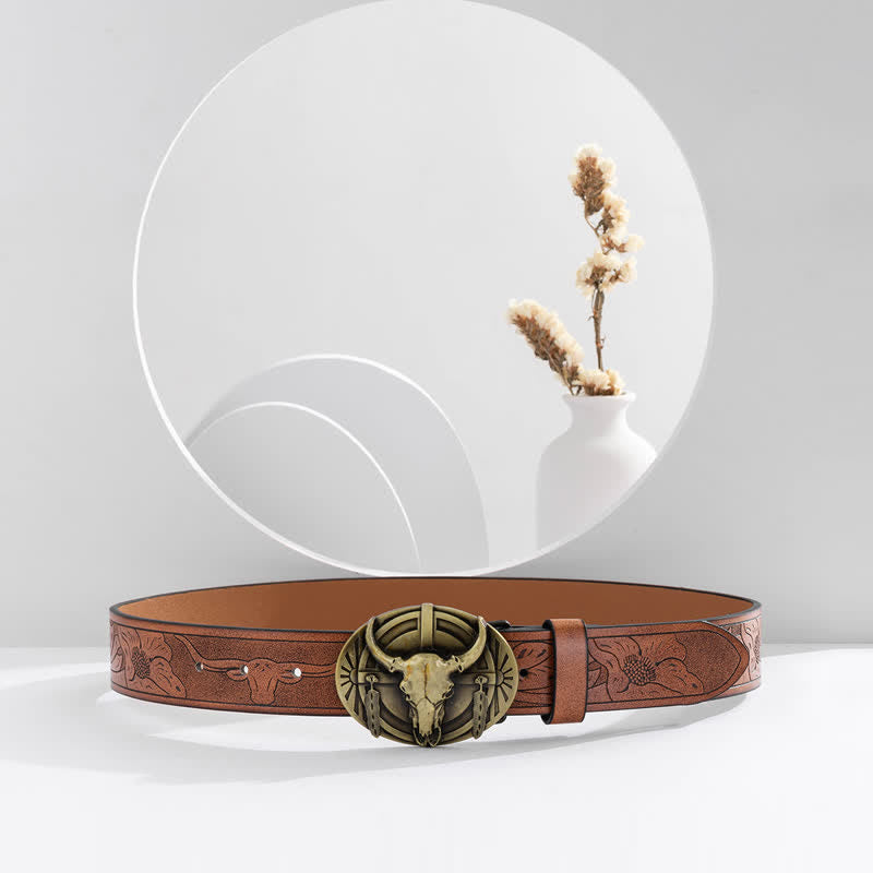 Ceinture en cuir gravée Mad Bull pour homme