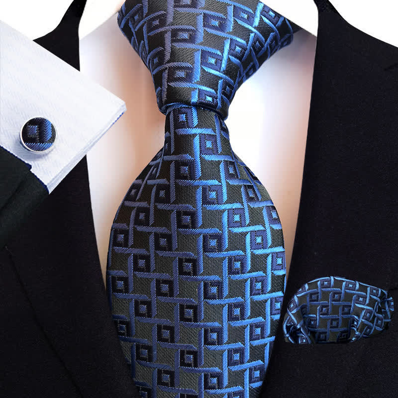 Ensemble de 3 cravates à carreaux modernes bleues et noires pour hommes