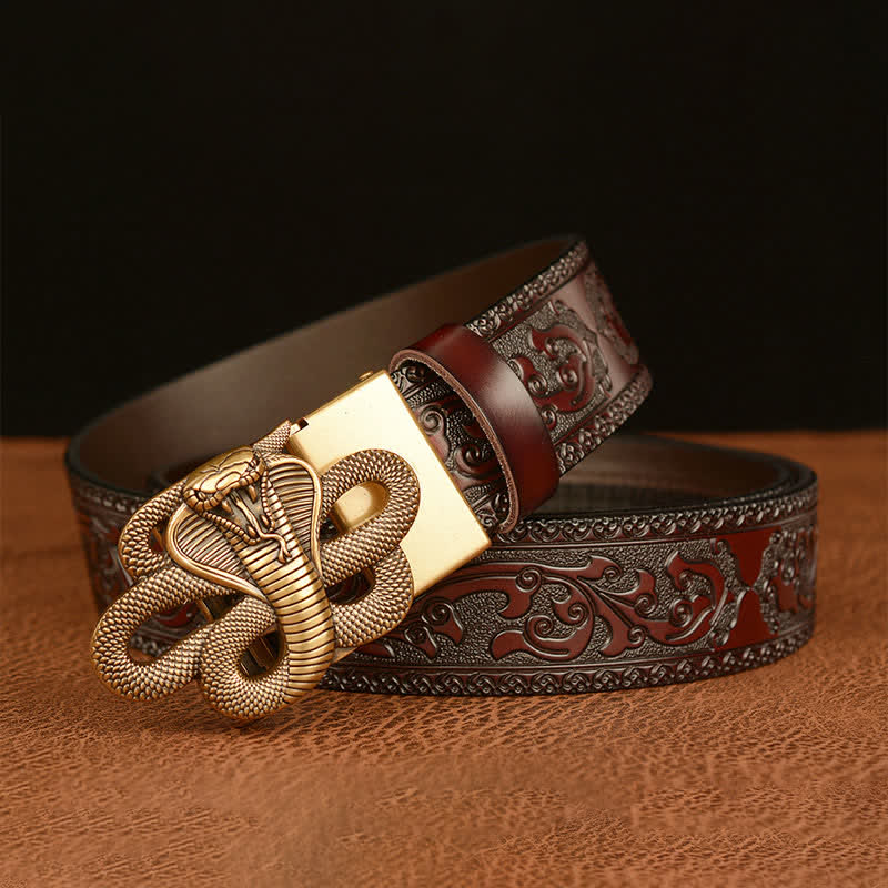 Ceinture en cuir pour homme avec boucle en forme de médaillon serpent