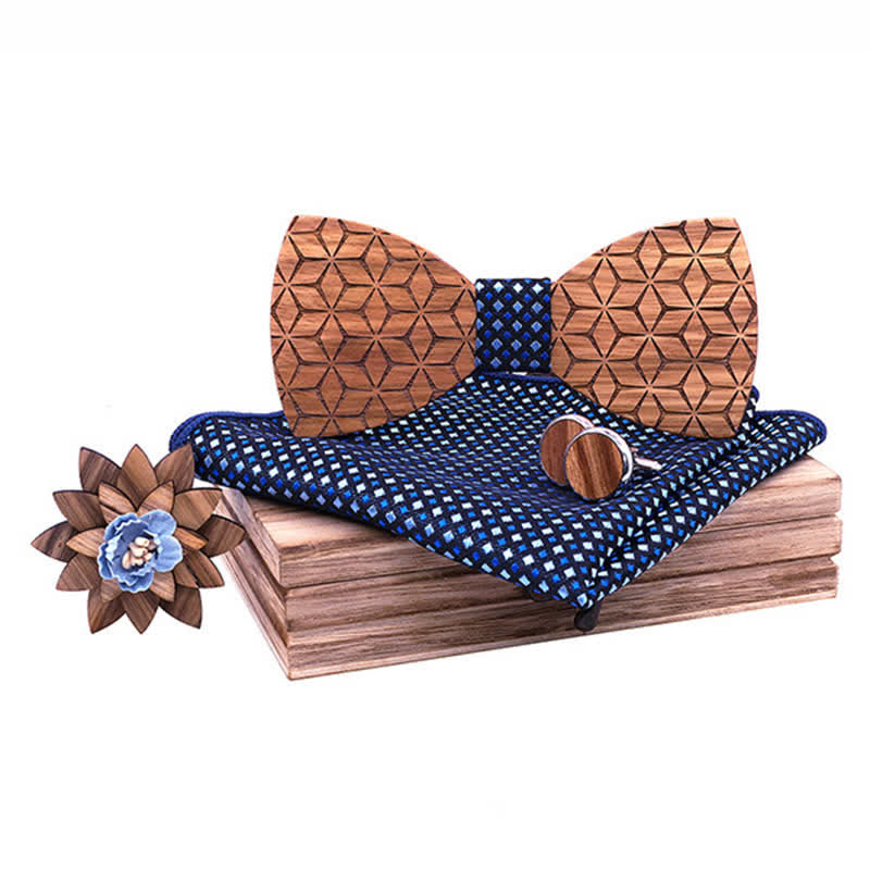 Lot de 4 nœuds papillon en bois sculpté géométrique pour homme