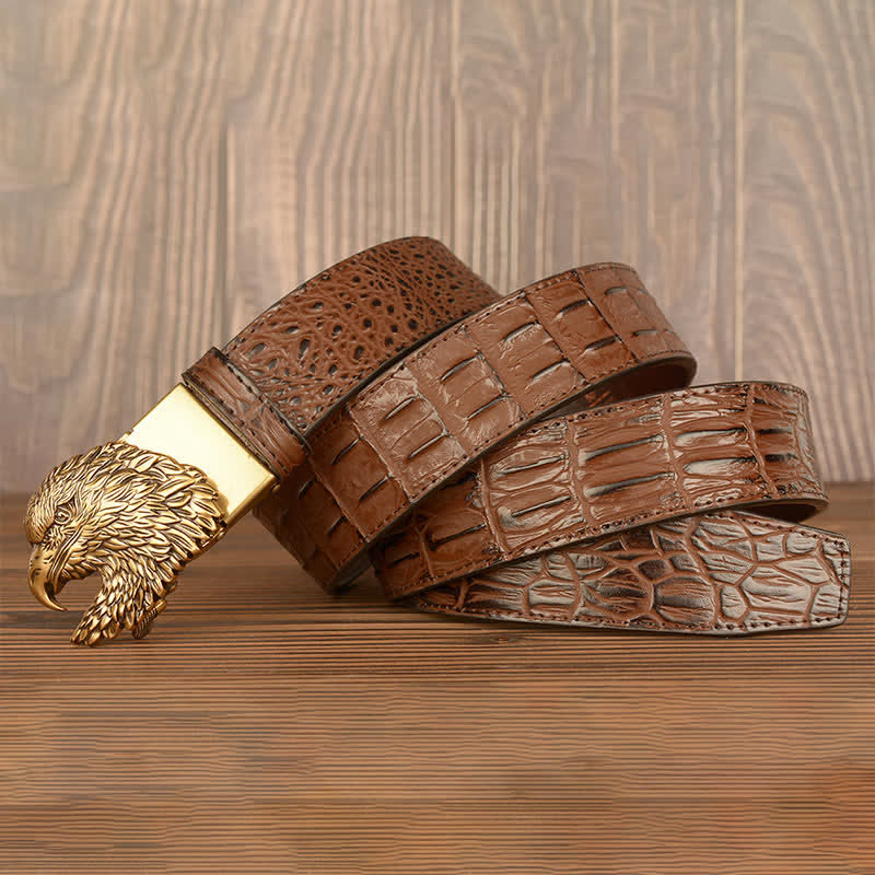 Ceinture en cuir gaufré crocodile tête d'aigle pour homme