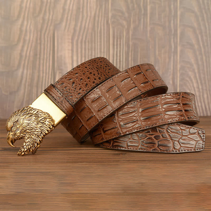 Ceinture en cuir gaufré crocodile tête d'aigle pour homme