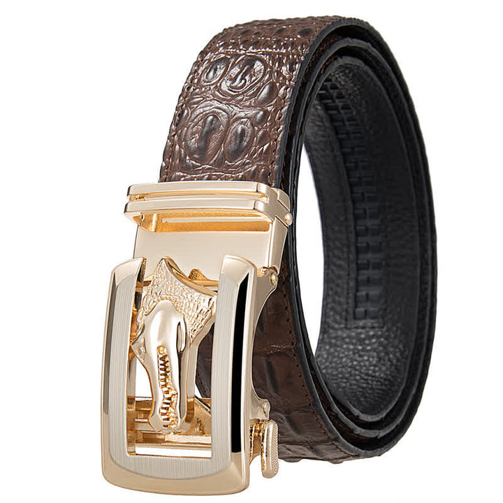 Ceinture en cuir imprimé crocodile à boucle automatique creuse pour homme