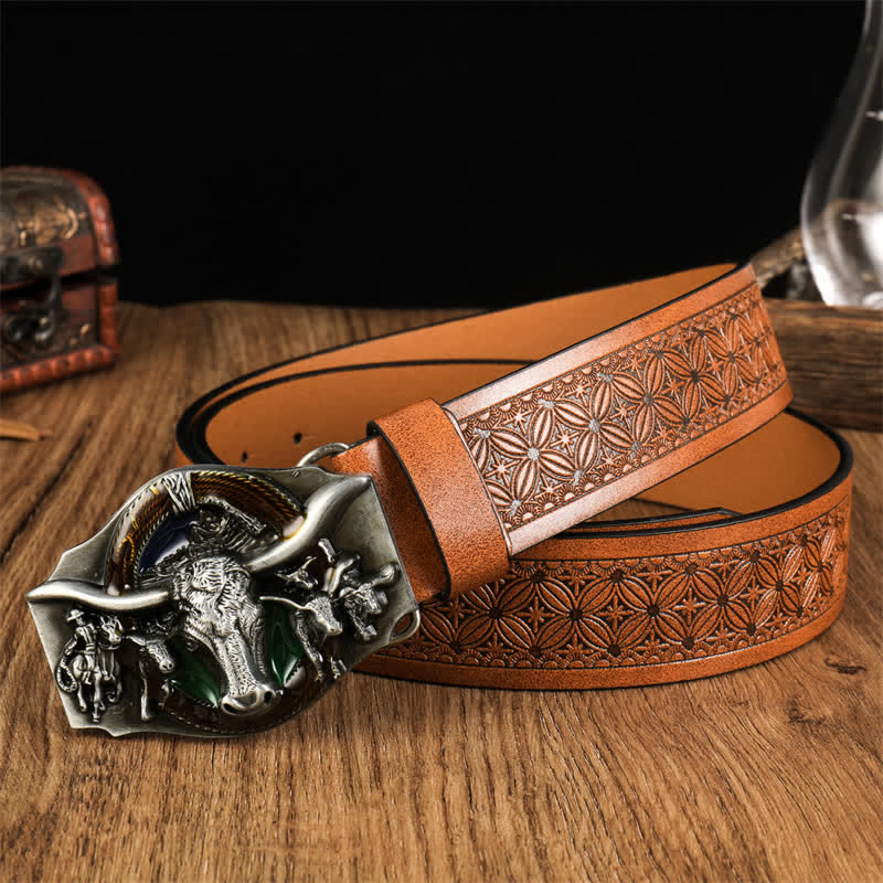 Ceinture en cuir à tête de taureau dominatrice pour homme