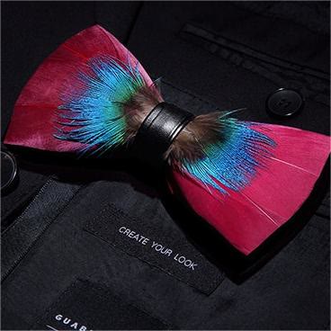 Nœud papillon en plumes douces rose et bleu avec épingle à revers