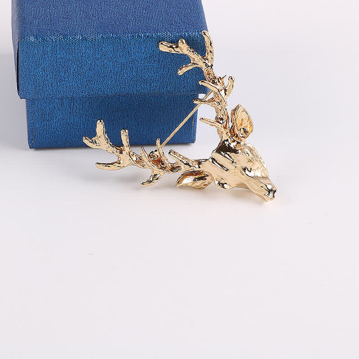 Broche tête de cerf en bois de cerf pour homme