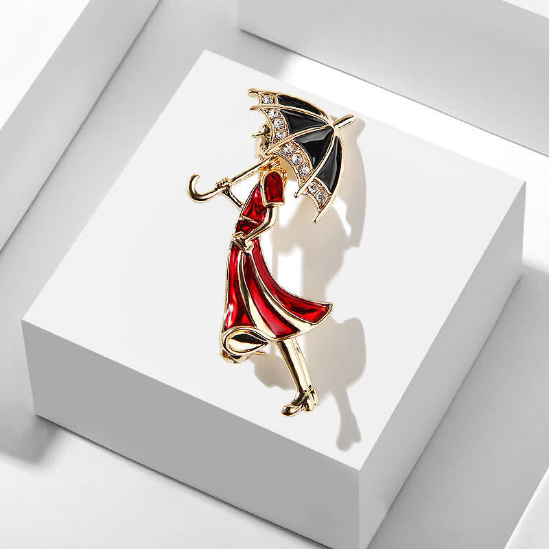 Broche femme en forme de parapluie rouge