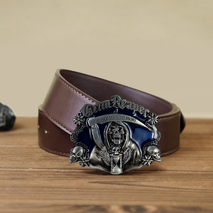Ceinture en cuir à boucle tête de mort et faucille pour homme