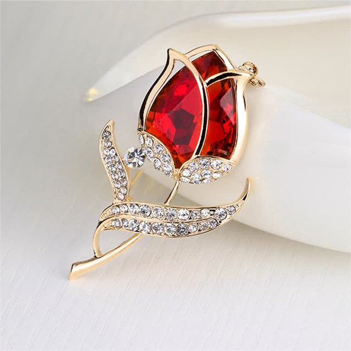 Broche tulipe en cristal brillant pour femme