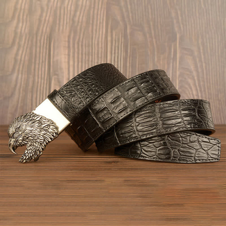 Ceinture en cuir gaufré crocodile tête d'aigle pour homme