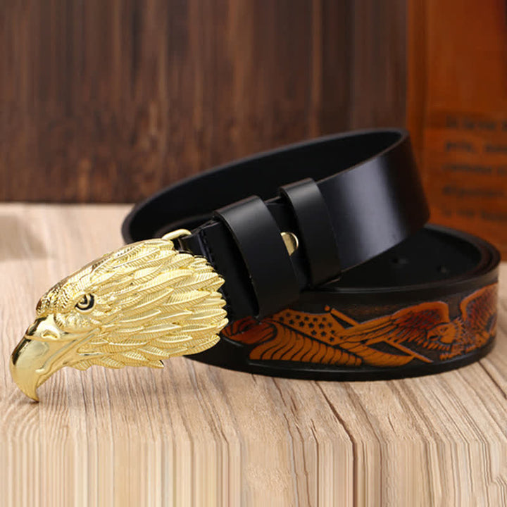 Ceinture en cuir avec boucle d'aigle et tête de vautour 3D pour homme