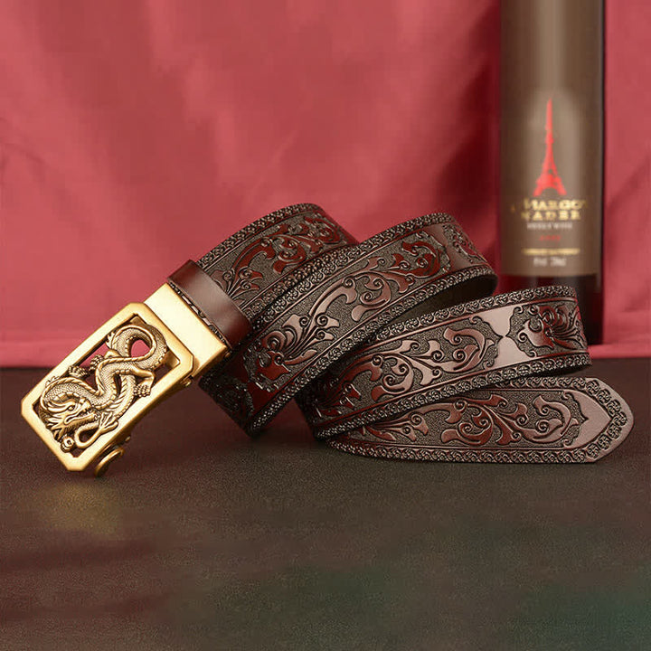 Ceinture en cuir gaufré à motif dragon enroulé pour homme