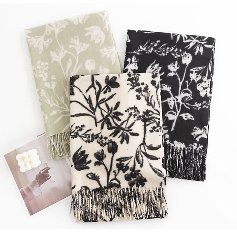 Écharpe botanique à fleurs douces crème pour femme