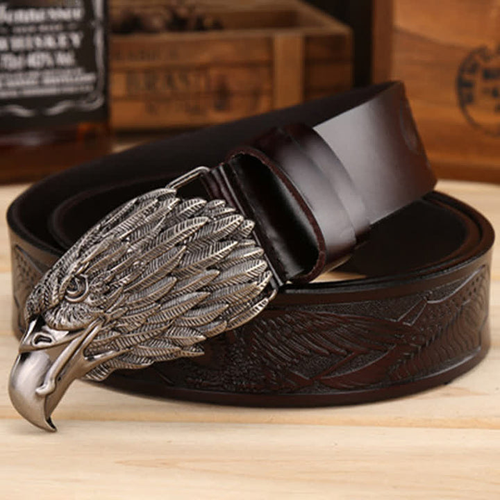 Ceinture en cuir avec boucle d'aigle et tête de vautour 3D pour homme