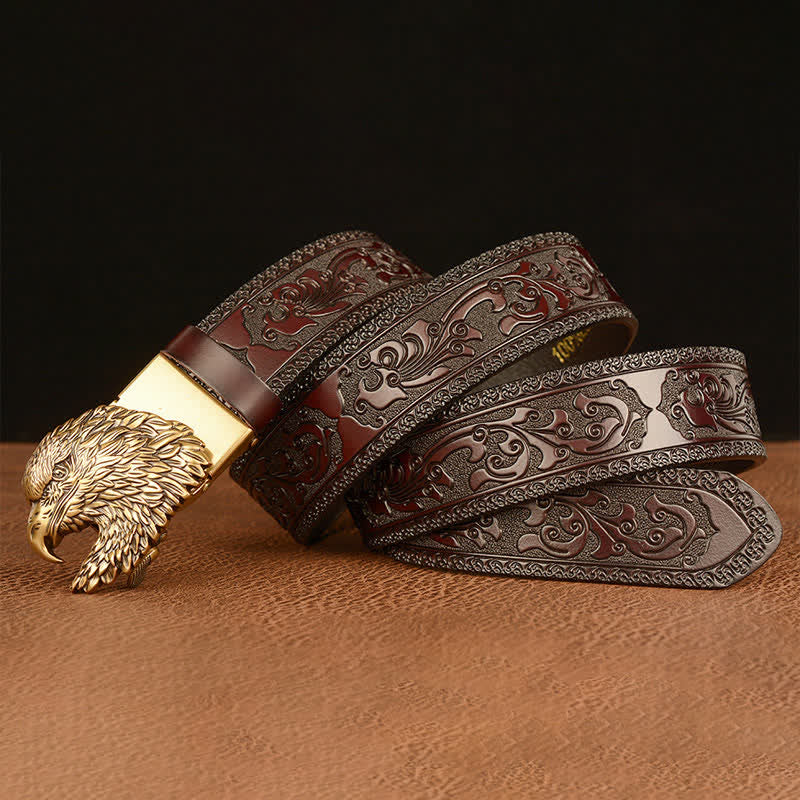 Ceinture en cuir à tête d'aigle tridimensionnelle pour homme