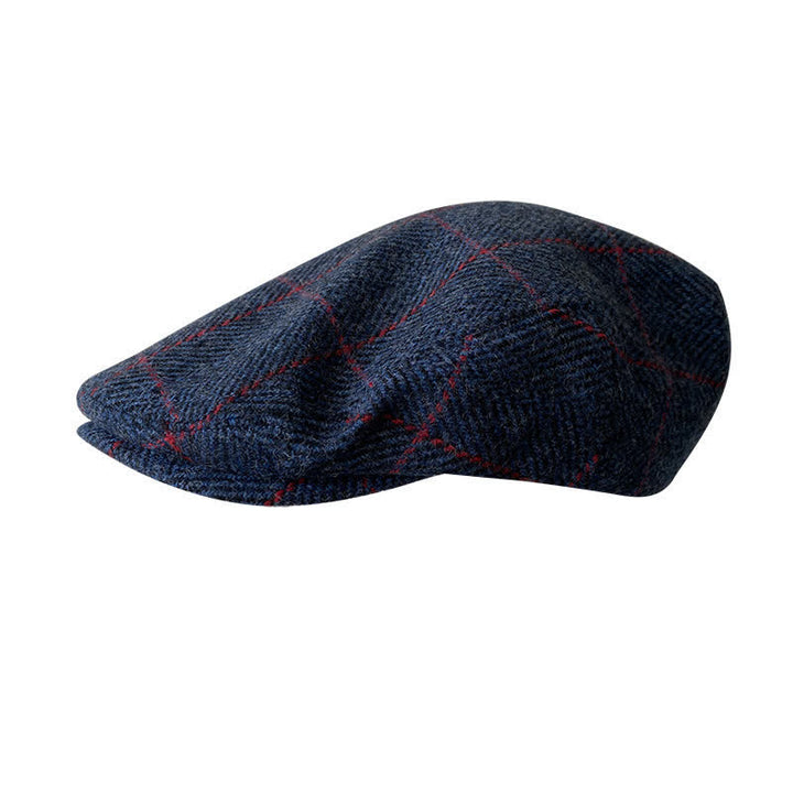 Casquette béret à carreaux bleu foncé et rouge de campagne
