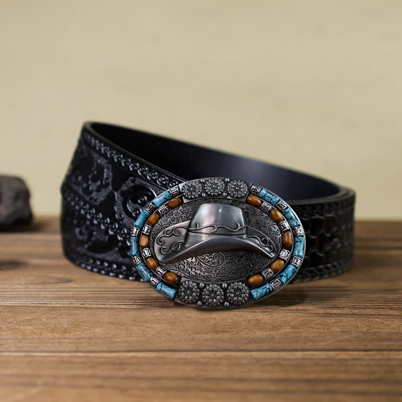 Ceinture en cuir avec boucle en pierre turquoise pour chapeau de cowboy DIY pour homme