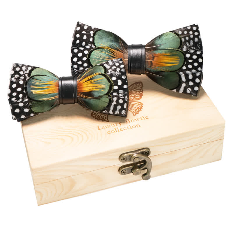 Lot de 2 nœuds papillon à pois vert forêt et orange pour parent-enfant