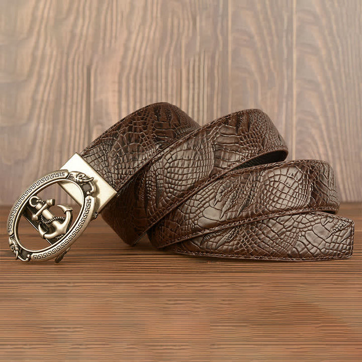 Ceinture en cuir gaufré crocodile pour homme, motif ancre nautique