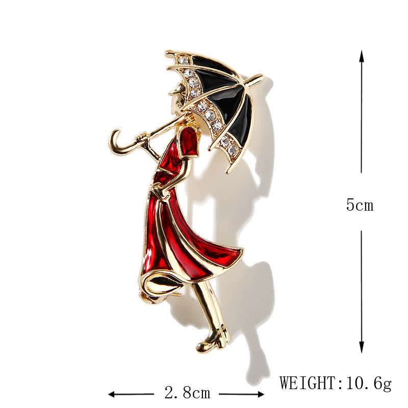 Broche femme en forme de parapluie rouge