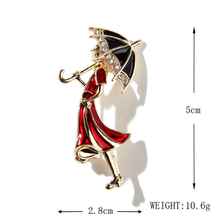 Broche femme en forme de parapluie rouge