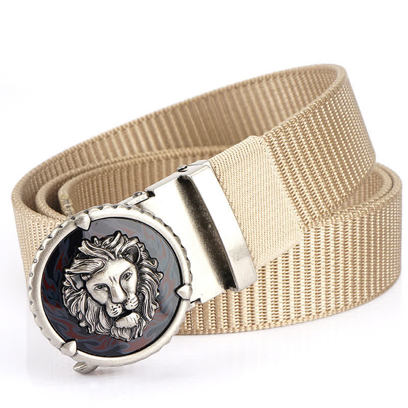 Ceinture pratique en nylon à motif tête de lion pour homme - Beige / Argent - 48" - image 21