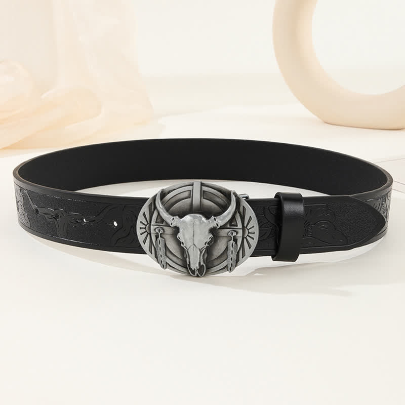 Ceinture en cuir gravée Mad Bull pour homme