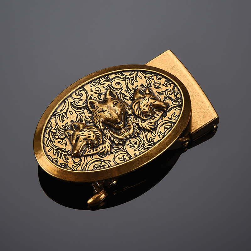 Ceinture en cuir à boucle automatique pour homme avec motif loups affamés