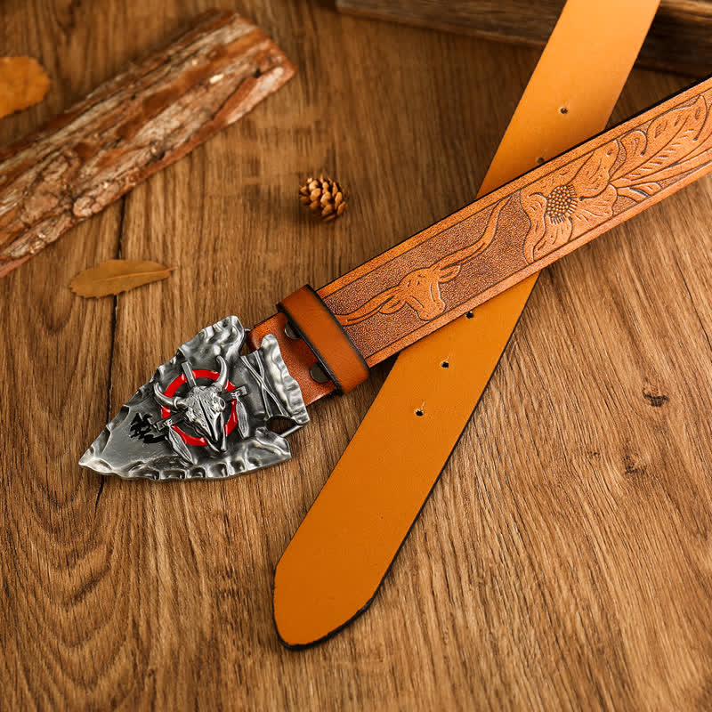 Ceinture en cuir de style ethnique à tête de taureau dominatrice pour homme