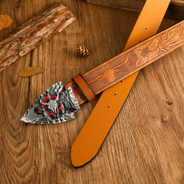 Ceinture en cuir de style ethnique à tête de taureau dominatrice pour homme