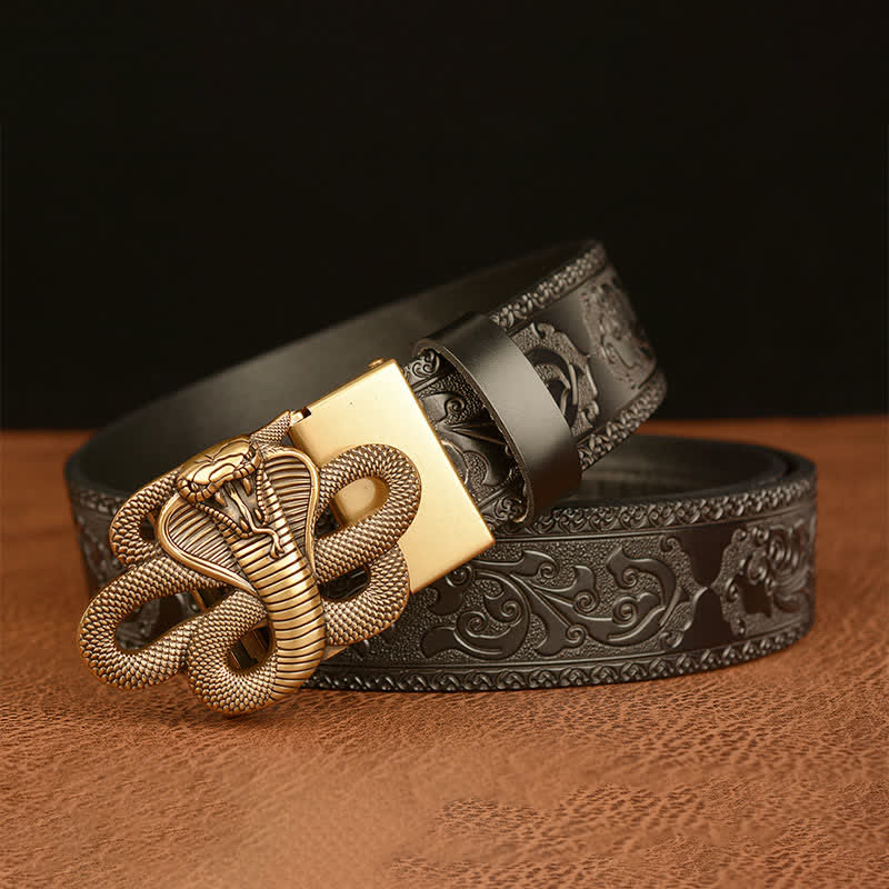 Ceinture en cuir pour homme avec boucle en forme de médaillon serpent