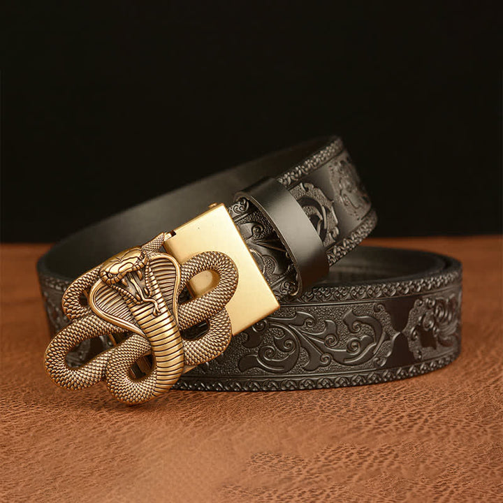 Ceinture en cuir pour homme avec boucle en forme de médaillon serpent