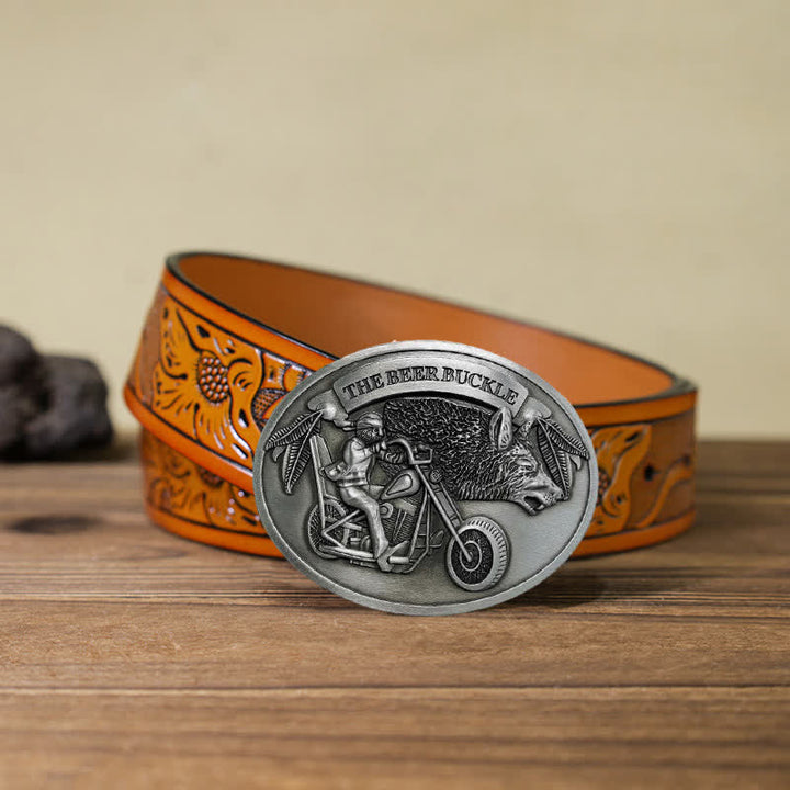Ceinture en cuir avec boucle porte-bière créative pour moto pour homme