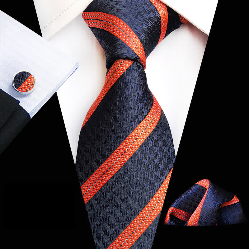 Ensemble de 3 cravates à rayures orange et bleu marine pour homme