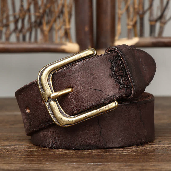 Ceinture en cuir pour homme avec motif d'ancre de bateau sculpté
