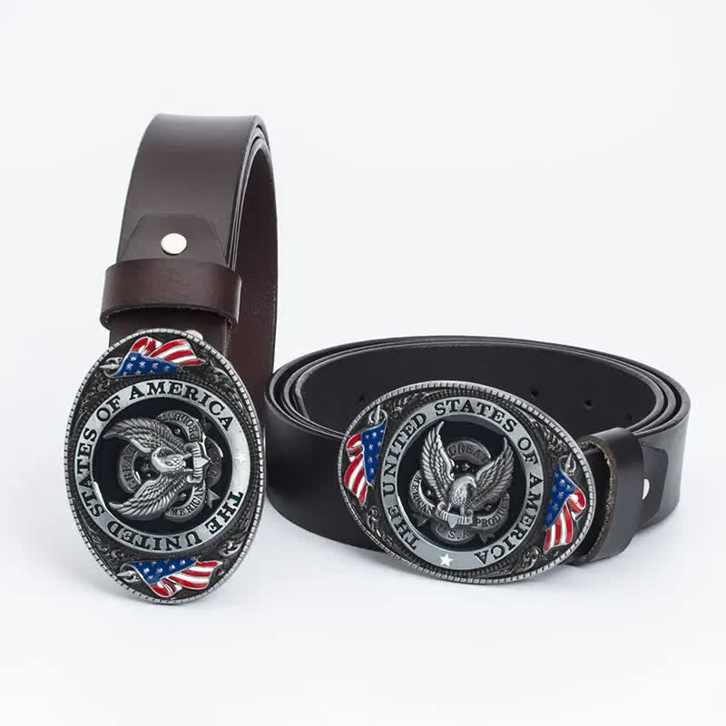 Ceinture en cuir de luxe pour homme avec drapeau américain et aigle