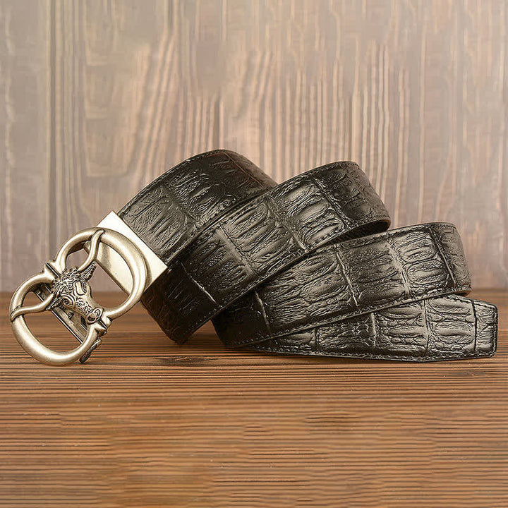 Ceinture en cuir motif crocodile pour homme, motif bœuf géant