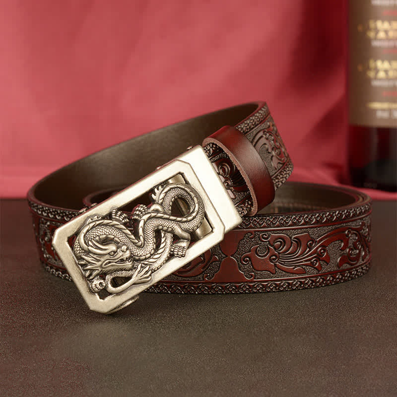 Ceinture en cuir gaufré à motif dragon enroulé pour homme