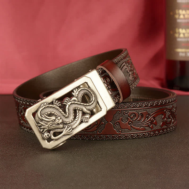 Ceinture en cuir gaufré à motif dragon enroulé pour homme