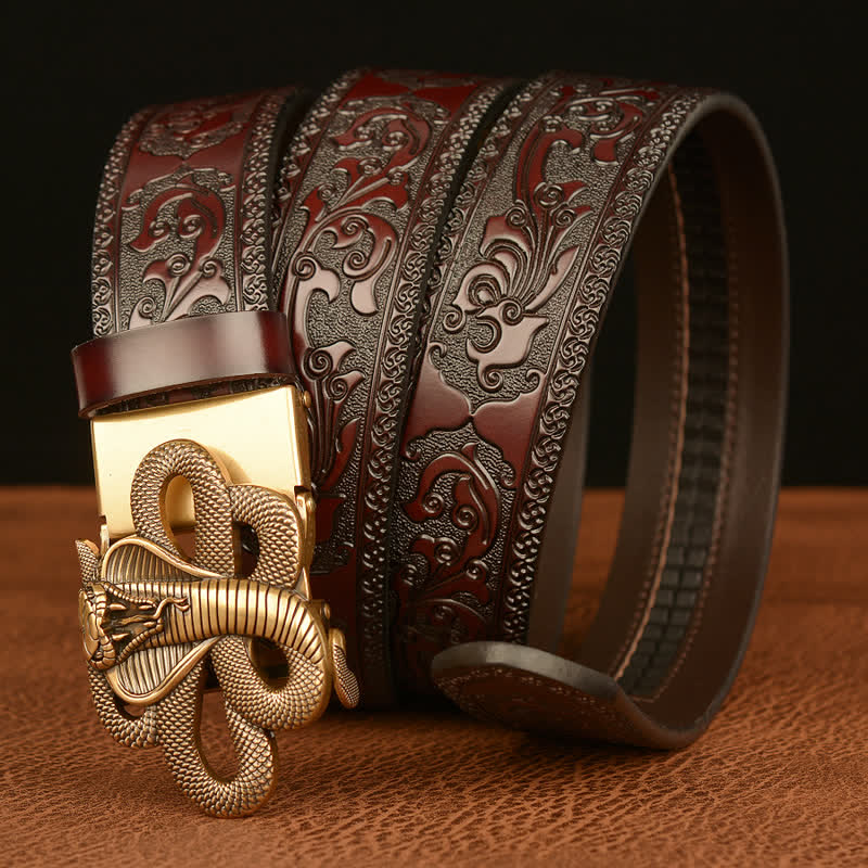 Ceinture en cuir pour homme avec boucle en forme de médaillon serpent