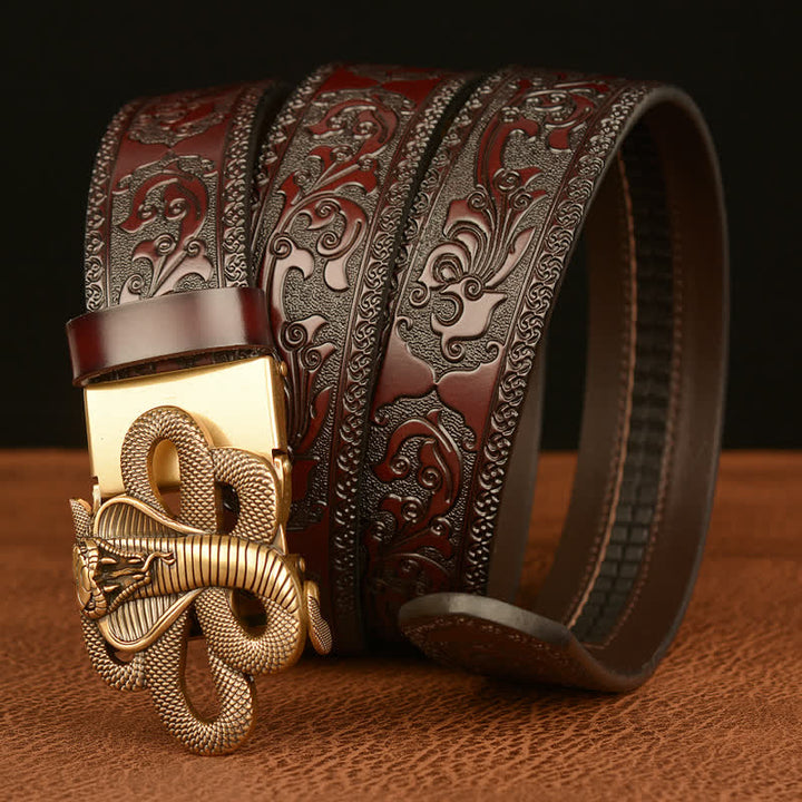 Ceinture en cuir pour homme avec boucle en forme de médaillon serpent
