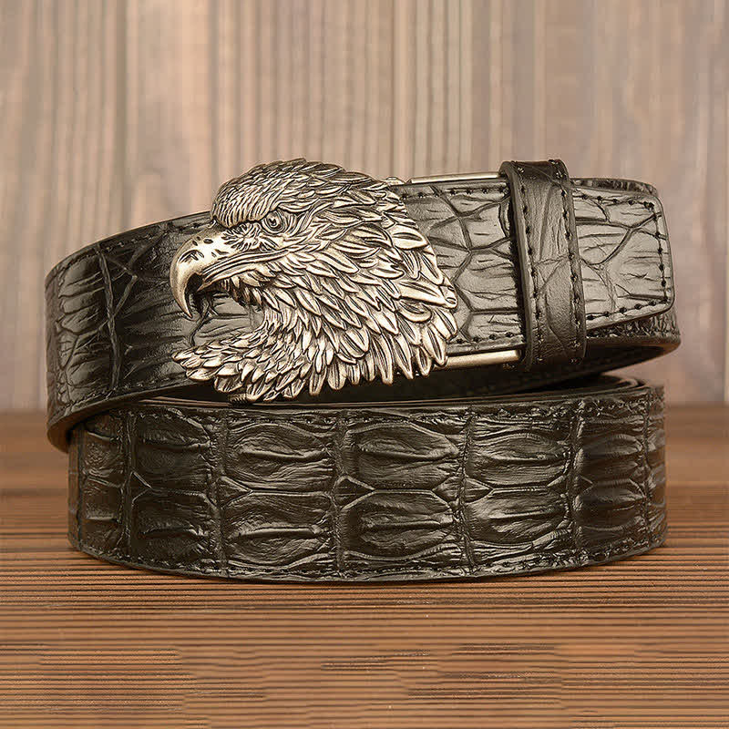 Ceinture en cuir gaufré crocodile tête d'aigle pour homme