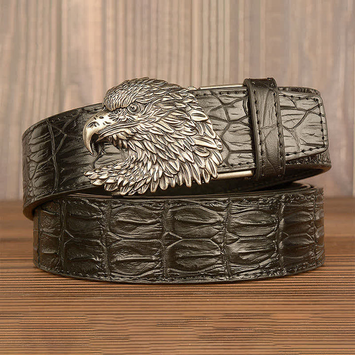 Ceinture en cuir gaufré crocodile tête d'aigle pour homme